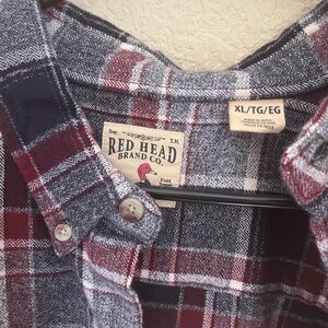 RedHead Men's Casual Button Down Shirt - Red and Gray Plaid